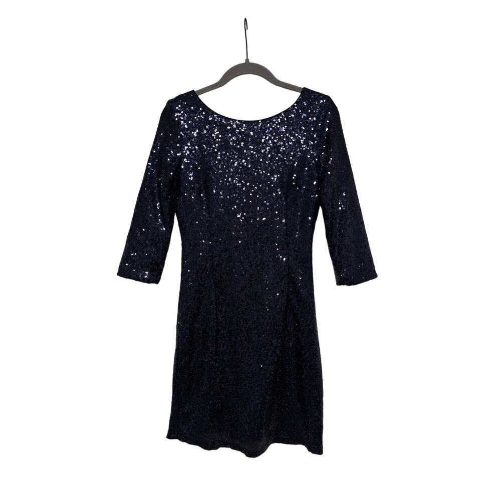 Lulus Women's Navy Blue Sequin Mini Cocktail Dress 3/4 Sleeve Size S - Picture 2 of 8